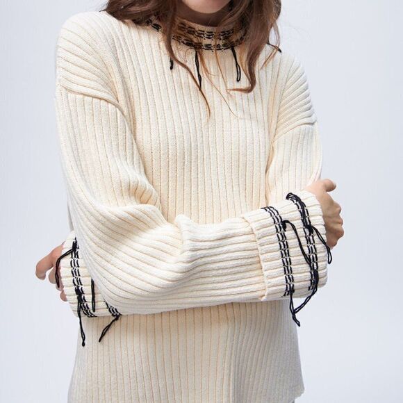 RARE ZARA WHIP STITCH OFF WHITE KNIT SWEATER Ref. 3597/150 Size Small - Picture 2 of 8